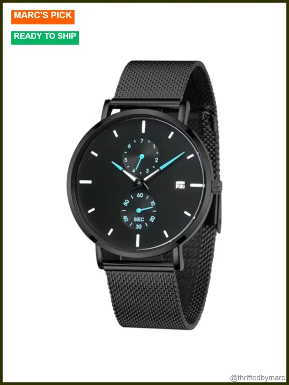 Sleek Minimalist Analog Quartz Waterproof Watch with Auto Date, Stainless Steel